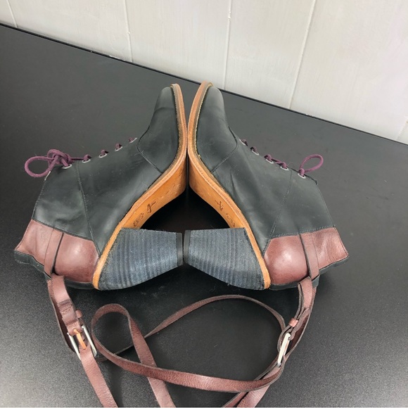 Anthropologie J Shoes Carson Black Mauve Leather Ankle Boots Sz 7.5 - Picture 10 of 14